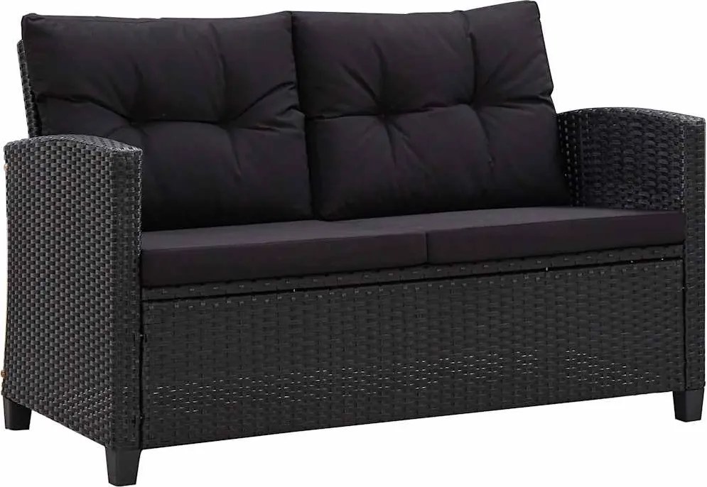 vidaXL Canapea de grădină cu 2 locuri cu perne, negru, 124 cm, poliratan