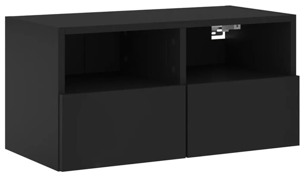 836856 vidaXL Comodă TV de perete, negru, 60x30x30 cm, lemn prelucrat