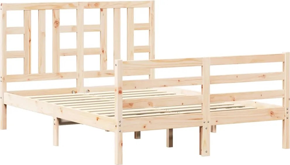 vidaXL Cadru de pat cu tăblie, dublu, lemn masiv