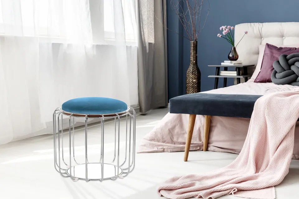 Taburet tapitat/masuta de cafea rotund/a Comfortable 50x50x45 cm albastru