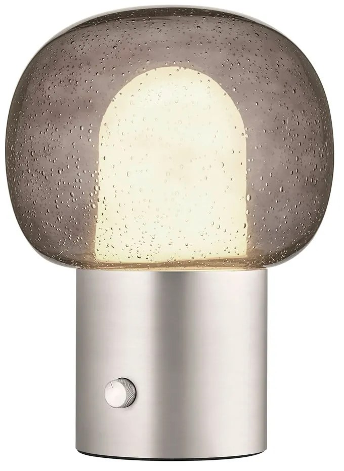 Veioză argintie LED din aluminiu cu abajur din sticlă (înălțime 32 cm) Iris – Blomus