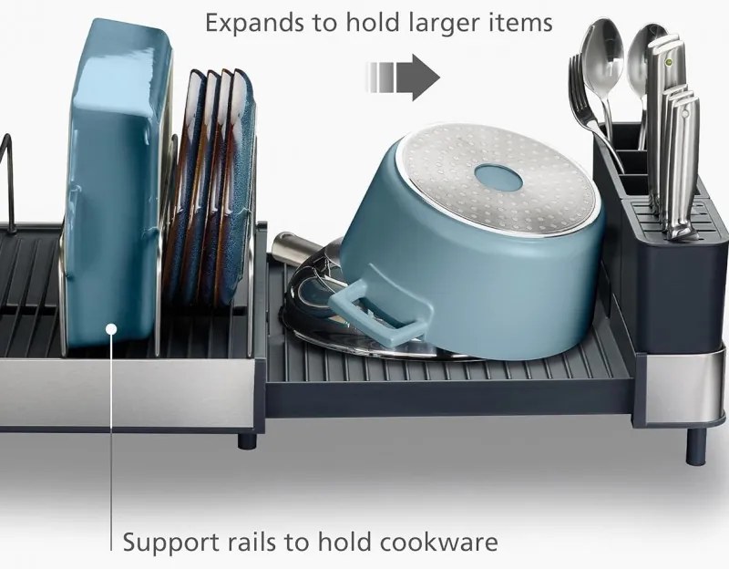 Resigilat: Uscator de vase Joseph Joseph 851690, Extensibil, Scurgere, Compartiment pentru cutite, Pliabil, Gri inchis/Inox