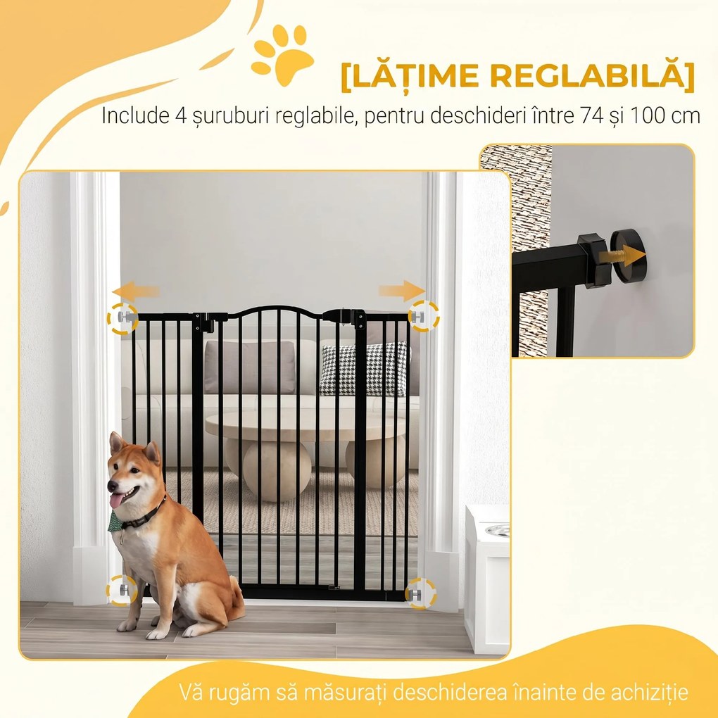 PawHut Poartă Extensibilă pentru Câini fără Șuruburi, Poartă de Siguranță Reglabilă, 94-100x94 cm, Negru | Aosom Romania