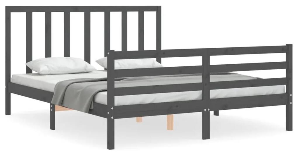 3193803 vidaXL Cadru de pat cu tăblie, gri, 160x200 cm, lemn masiv