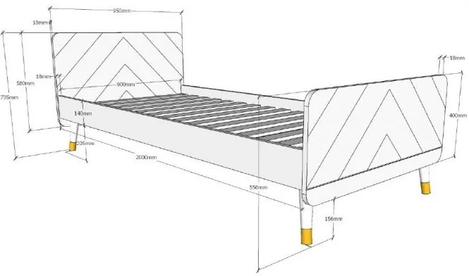 Pat Single pentru Copii, 90x200 cm, Gri (Pin Masiv și MDF) – Billy – Vipack