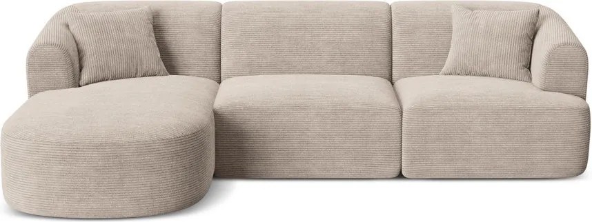 Colțar maro deschis cu tapițerie din catifea reiată (cu colț pe partea stângă/cu șezlong) Campi – Cosmopolitan Design