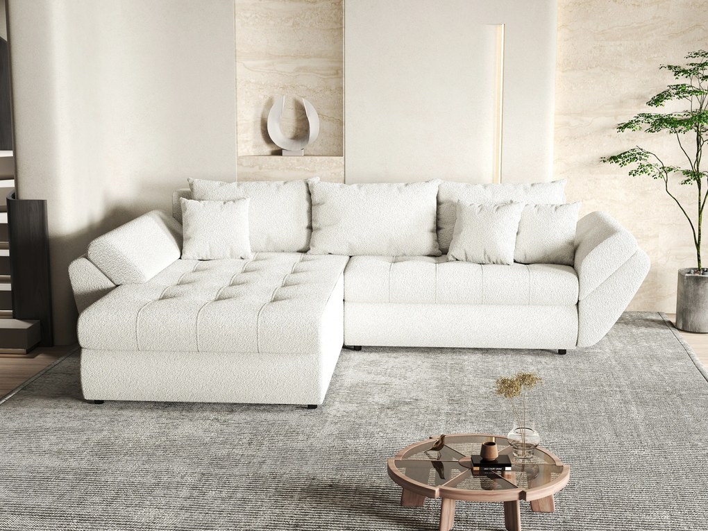 Colțar extensibil dumonde cu ladă de depozitare si sezut confortabil din spuma high-density, Loana Euphoria Ivory 270x185 cm