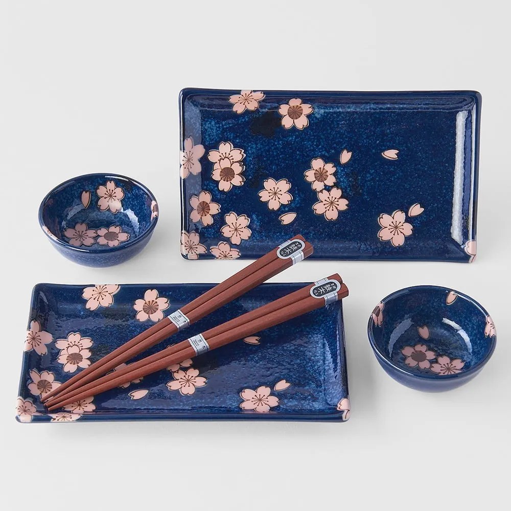 Set 6 farfurii de sushi din ceramică MIJ Sakura, albastru
