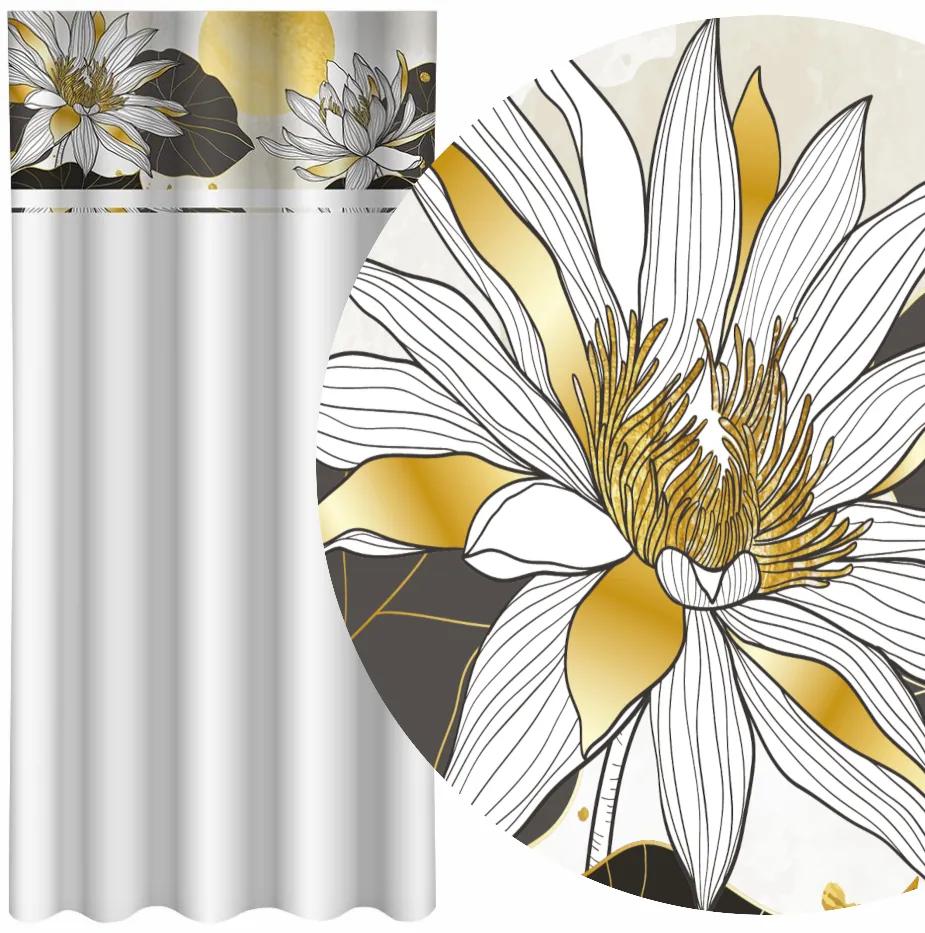Draperie clasică albă cu imprimare de flori de lotus Lățime: 160 cm | Lungime: 270 cm