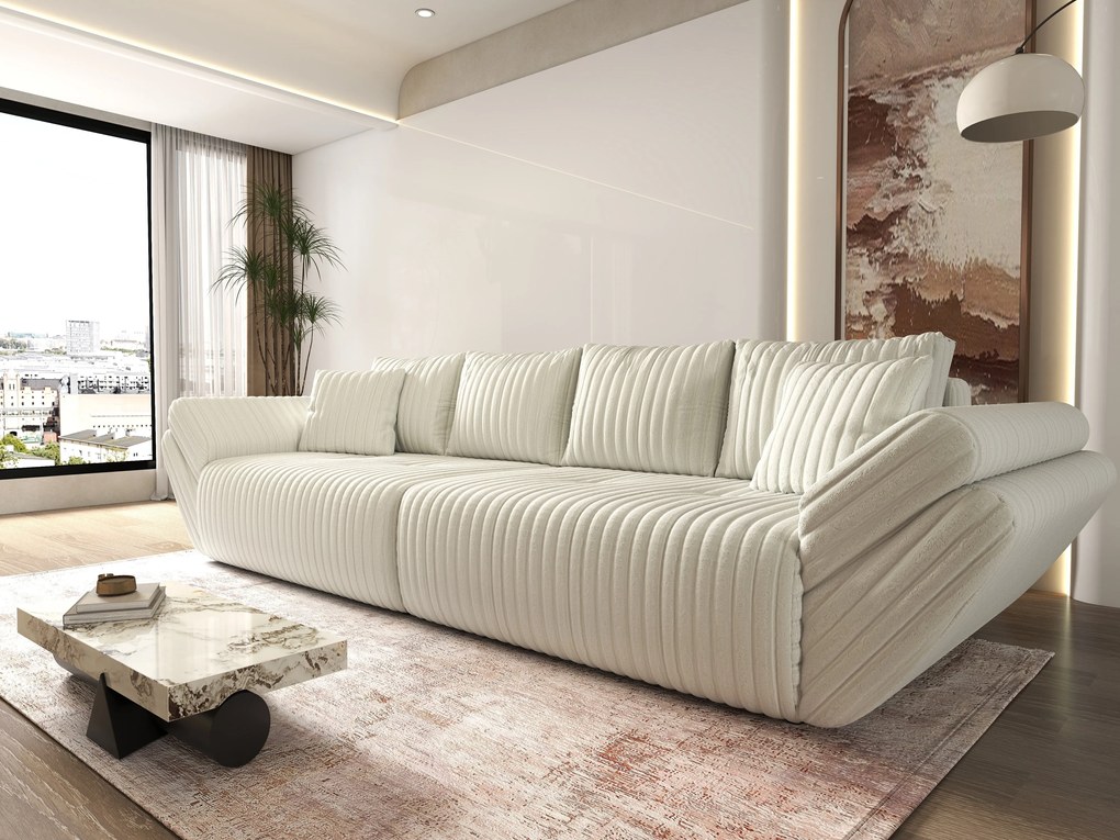 Canapea extensibilă dumonde cu ladă de depozitare si sezut confortabil din spuma high-density, Berlin Ambience Ivory 300x100 cm