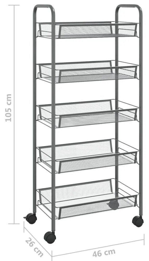 Carucior de bucatarie, 5 niveluri, gri, 46x26x105 cm, fier Gri, 46 x 26 x 105 cm