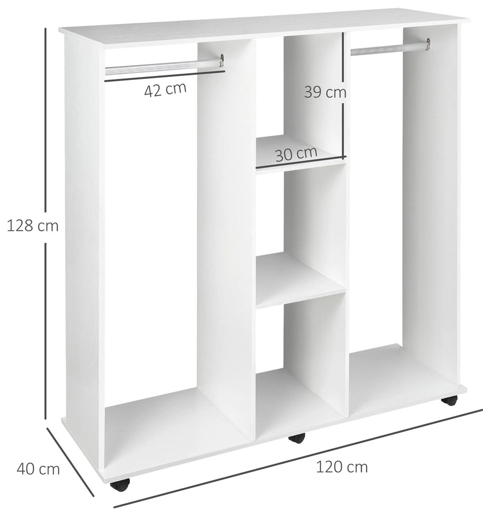 HOMCOM Dulap cu 5 Rafturi și 6 Roți, 120x40x128 cm, Negru | Aosom Romania