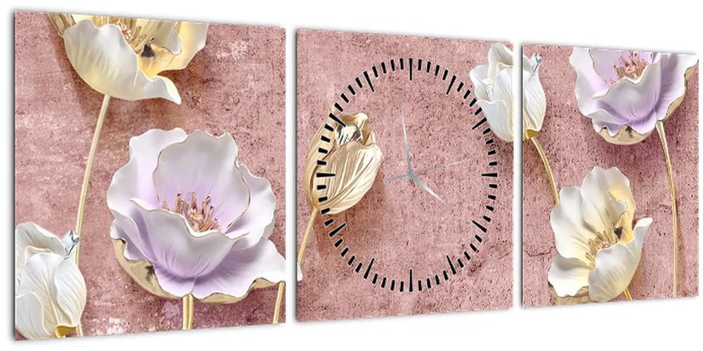 Tablou cu flori (cu ceas) (90x30 cm)