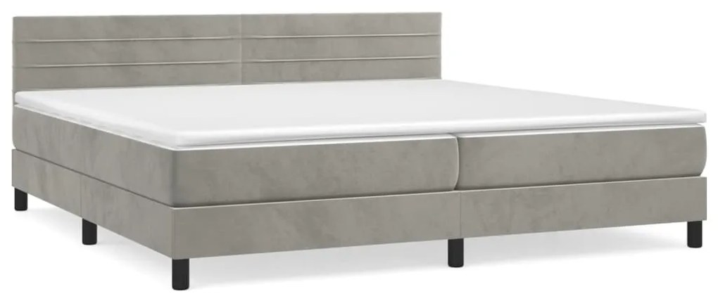 Pat box spring cu saltea, gri deschis, 200x200 cm, catifea Gri deschis, 200 x 200 cm, Benzi orizontale