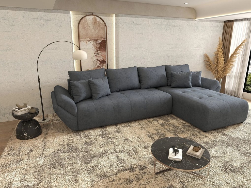 Colțar extensibil dumonde cu ladă de depozitare si sezut confortabil din spuma high-density,Berlin XL Enjoy Antracit 350x185 cm II