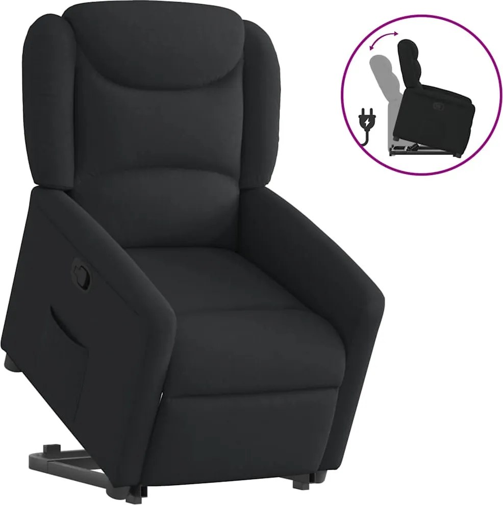 vidaXL Fotoliu rabatabil cu ridicare pe verticală, negru, textil