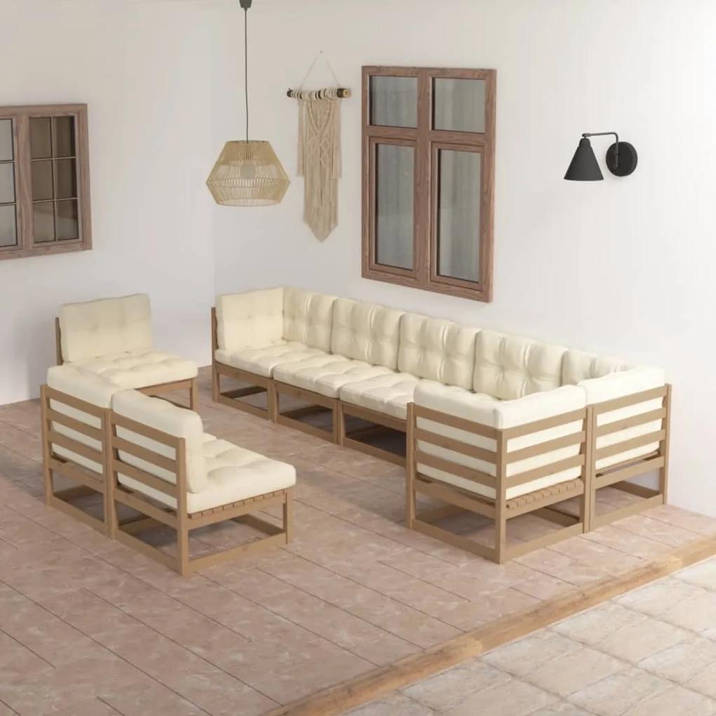 3076687 vidaXL Set mobilier de grădină cu perne, 9 piese, lemn masiv de pin