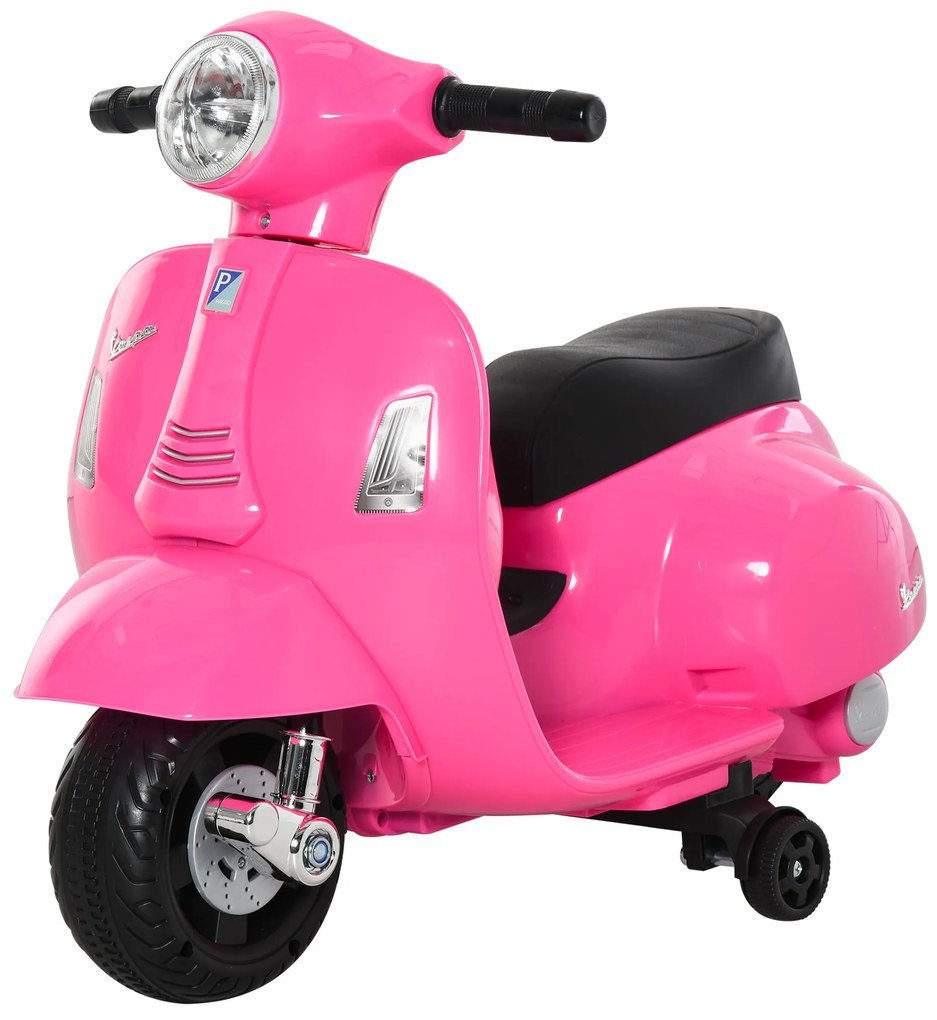 HOMCOM Motocicleta Electrica cu Licenta Oficiala Vespa Baterie 6V Faruri si Claxon pentru Copii cu varste cuprinse intre 18-36 luni ,66.5x38x52cm