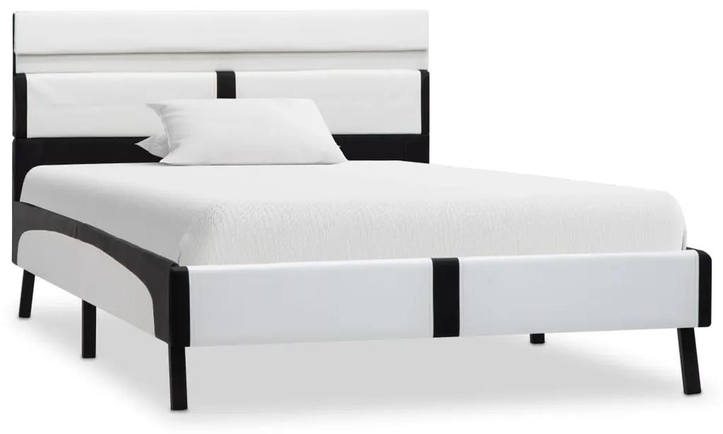 280297 vidaXL Cadru de pat cu LED, alb și negru, 90x200 cm, piele ecologică
