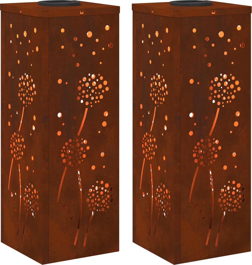 vidaXL Lumină LED Solară pentru Alei 2 pcs Ruginit