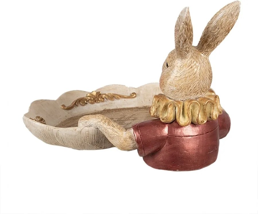 Bol decorativ din polirasină cu iepure, auriu/crem, 22x21x15 cm