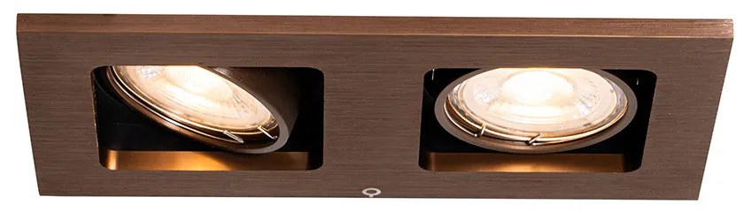Set de 6 spoturi încastrate bronz închis dreptunghiulare cu 2 lumini reglabile - Qure
