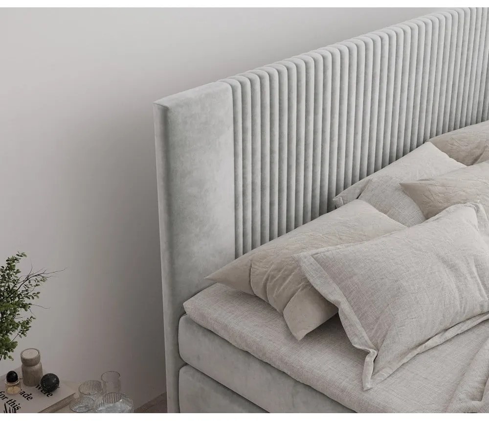 Pat boxspring gri deschis cu spațiu de depozitare 140x200 cm Bergamo – Maison de Rêve