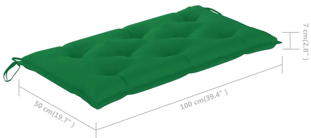 Banca de gradina, cu perna verde, 112 cm, lemn masiv de tec 1, Verde, Verde, 1