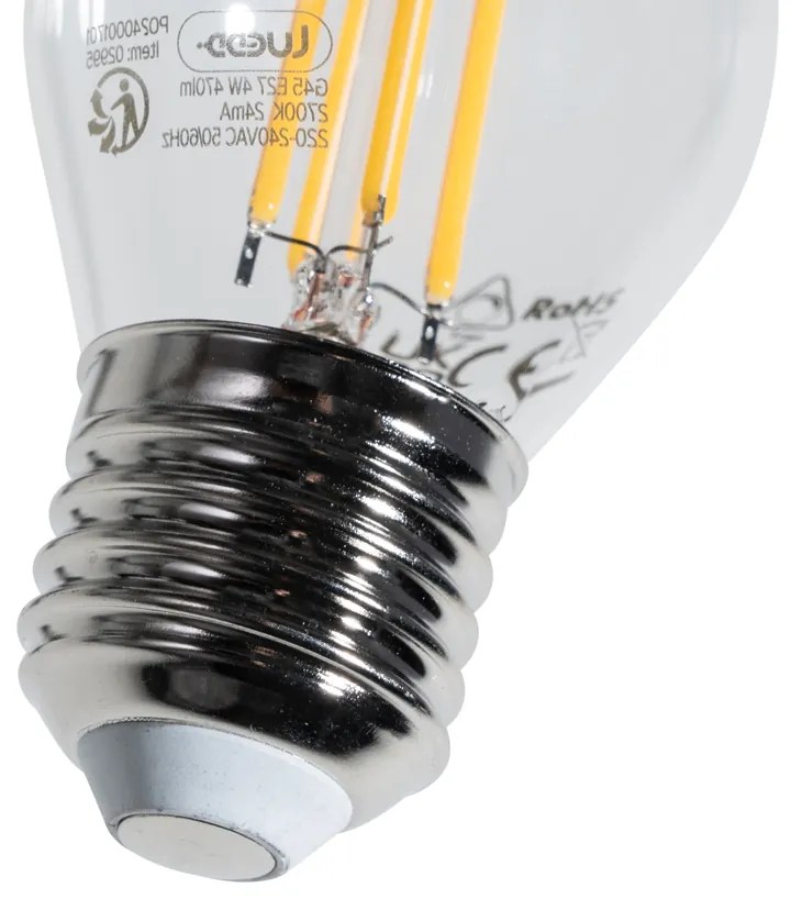 Set de 5 becuri cu filament LED E27, reglabile, G45, clare, 4W, 470 lm, 2700K