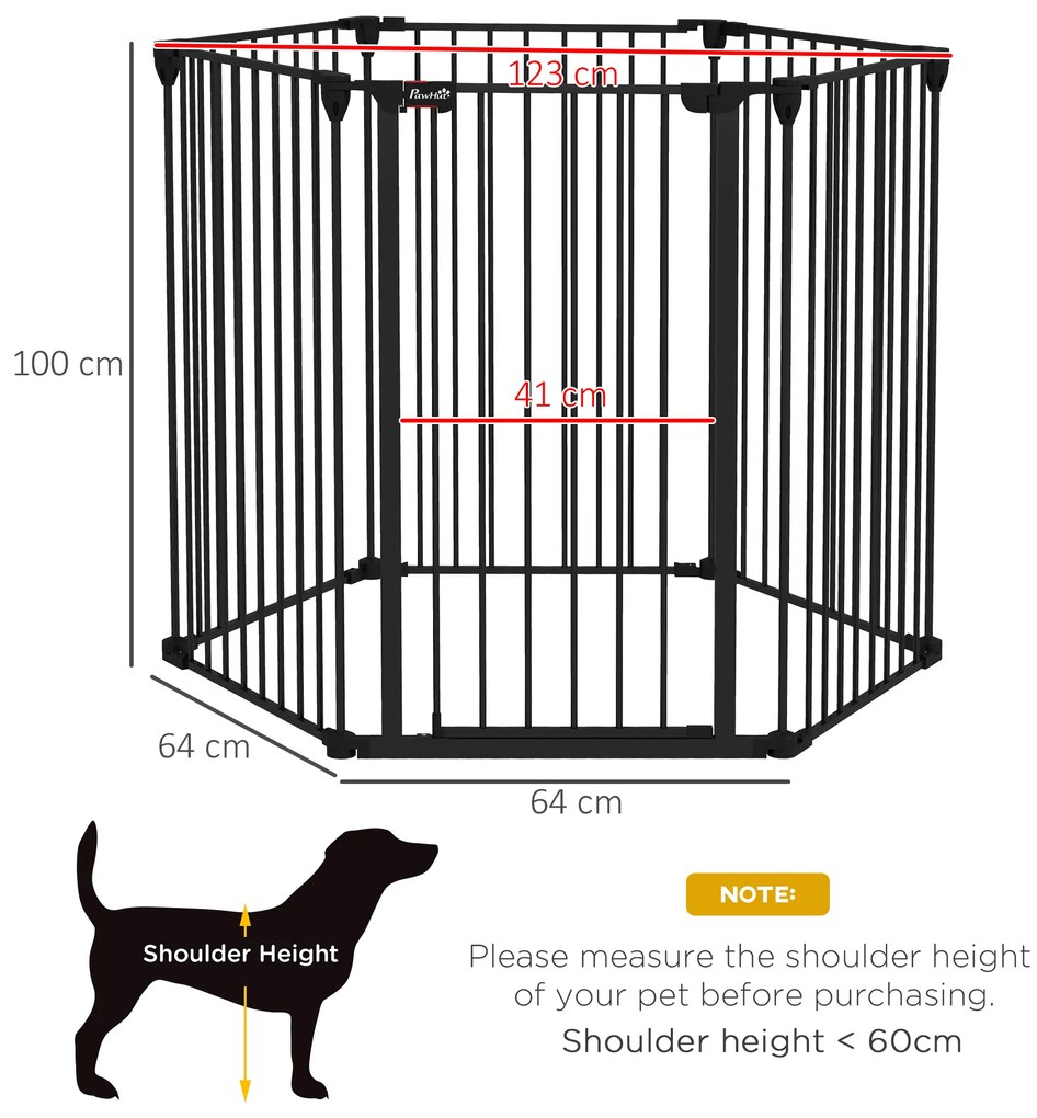 PawHut Tarc de Joaca 2-in-1 Multifunctional cu Poarta de Siguranta pentru Animale de Companie 6 Panouri 64x100cm 100cm Inaltime Negru | Aosom Romania