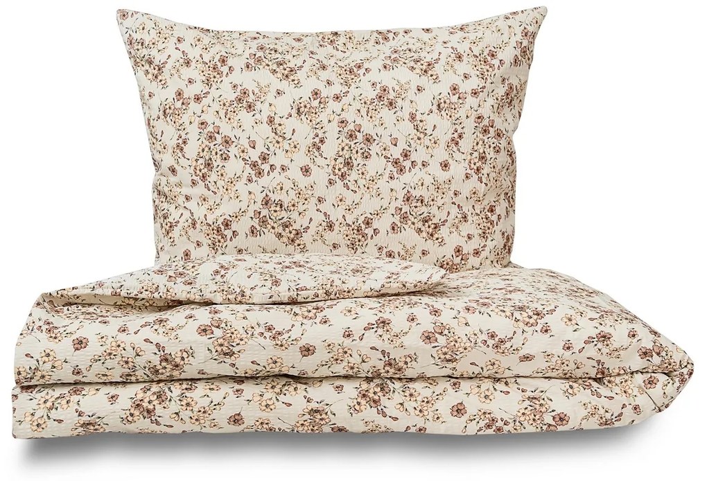 Lenjerie de pat din bumbac crep Kvalitex Flori bej, 140 x 220 cm, 70 x 90 cm, 140 x 220 cm, 70 x 90 cm