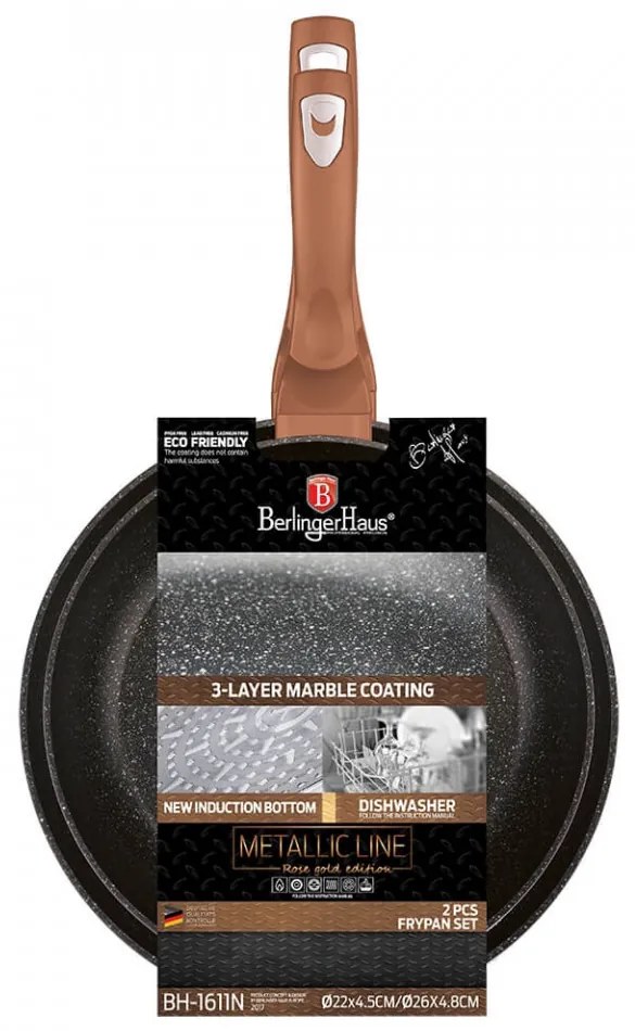 Set 2 tigai marmorate (3 straturi) Rose Gold (Cupru) Metalic Line Berlinger Haus BH 1611N