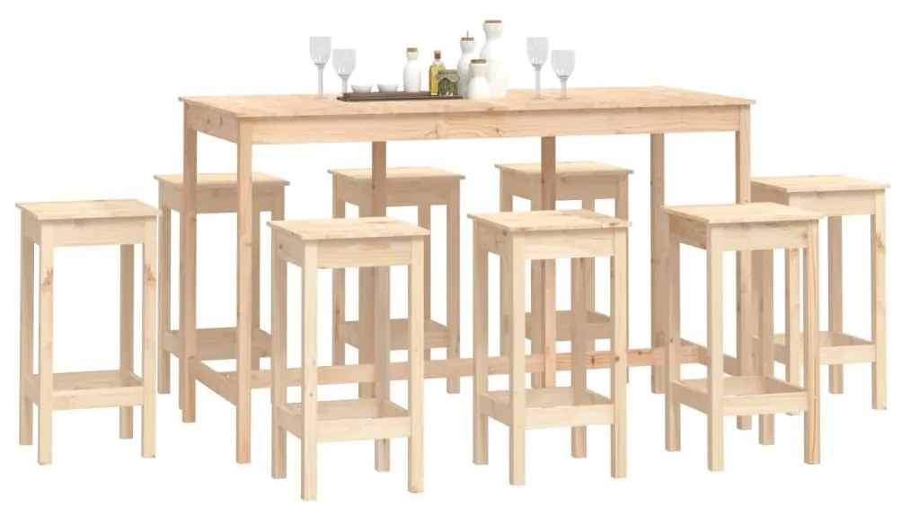 Set mobilier de bar, 9 piese, lemn masiv de pin