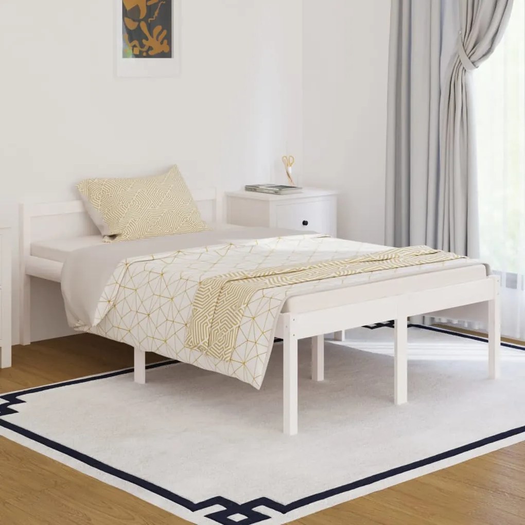 810585 vidaXL Cadru de pat mic dublu, alb, 120x190 cm, lemn masiv