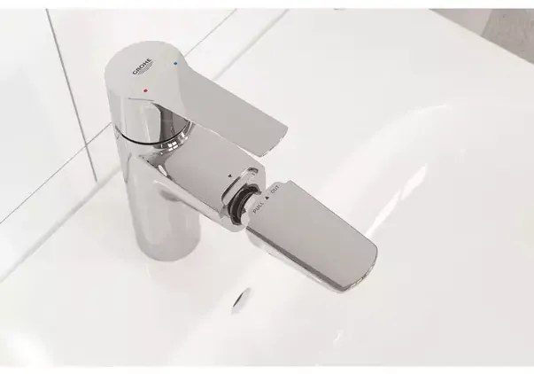Baterie lavoar cu dus extractibil Grohe Start crom lucios cu ventil Click-Clack