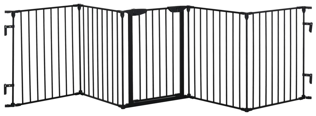 PawHut Poarta pentru Caini Talie Mica si Medie cu Structura Modulara cu 5 Panouri, Tarc Pliabil din Metal si Plastic, 300x3x74.5 cm, Negru