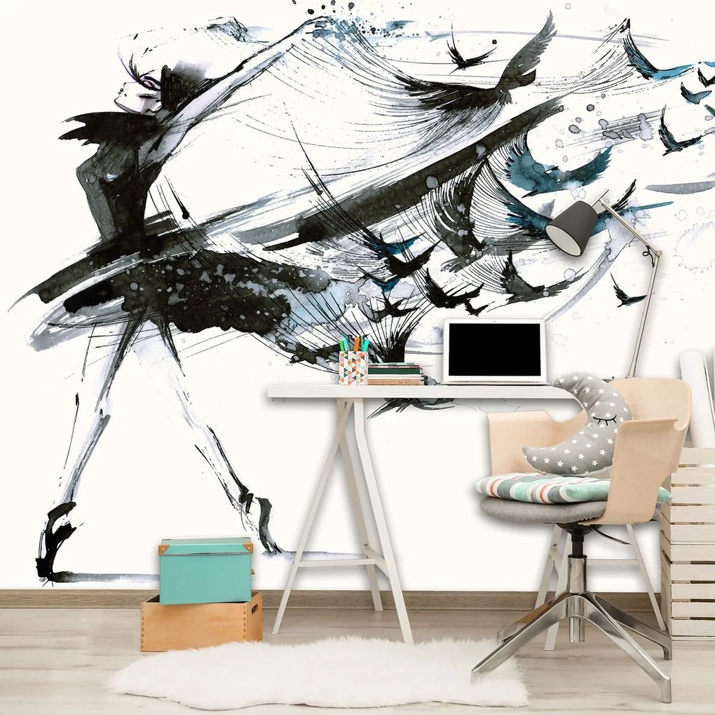 Fototapet - Fata cu corbi (152,5x104 cm)