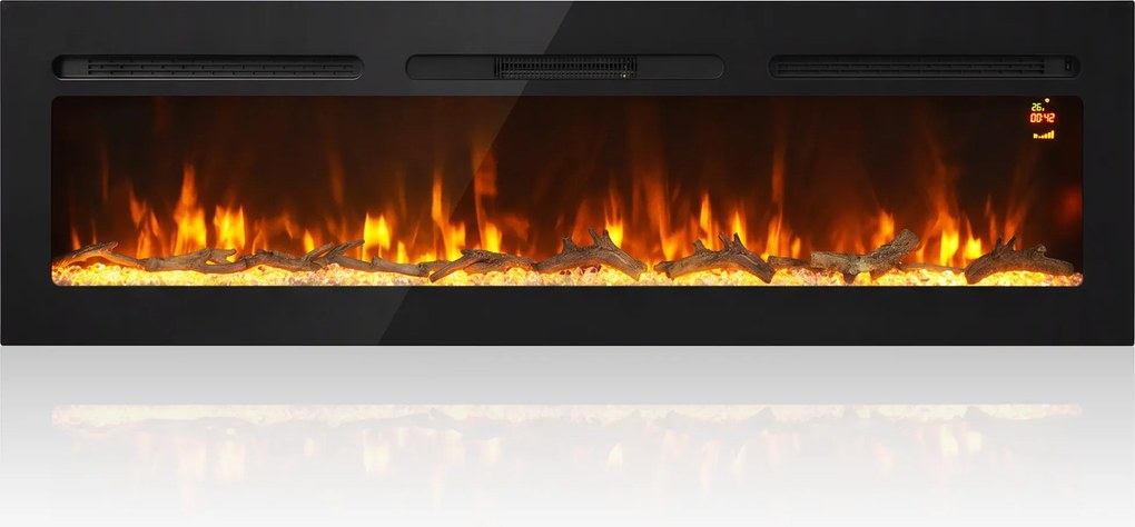 HOMCOM Șemineu electric de 170 cm, încastrabil sau de perete, 1500 W, timer 24 ore, flacără reglabilă, cristale | Aosom Romania