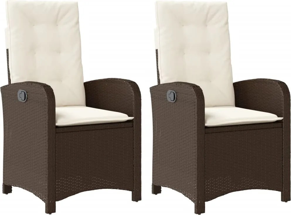 vidaXL Scaune de grădină rabatabile, 2 buc., cu perne, maro, poliratan