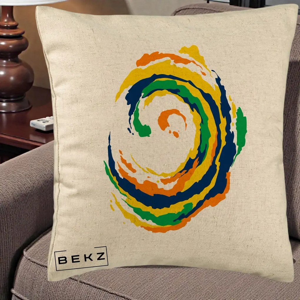 Perna Decorativa Vortex Abstract Colorat, 40x40 cm, Bej, Husa Detasabila, Perna Inclusa, BEKZ®