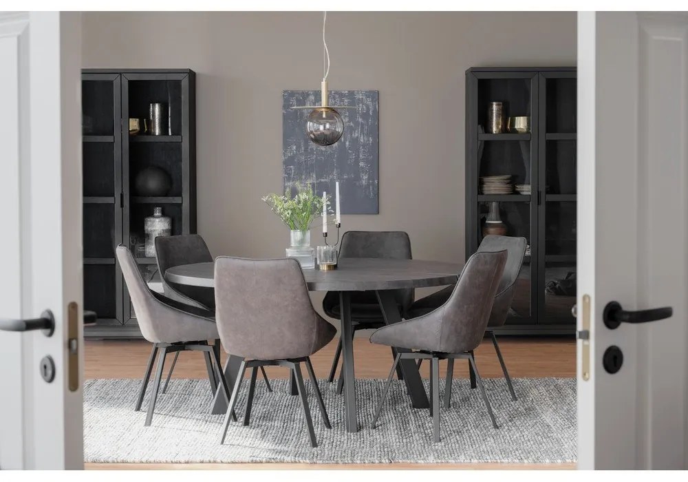 Vitrină neagră din lemn masiv de stejar 95x195 cm Everett - Rowico