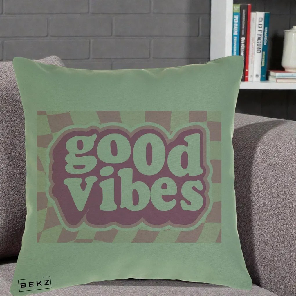 Perna Decorativa Good Vibes Retro Roz, 40x40 cm, Verde, Husa Detasabila, Perna Inclusa, BEKZ®