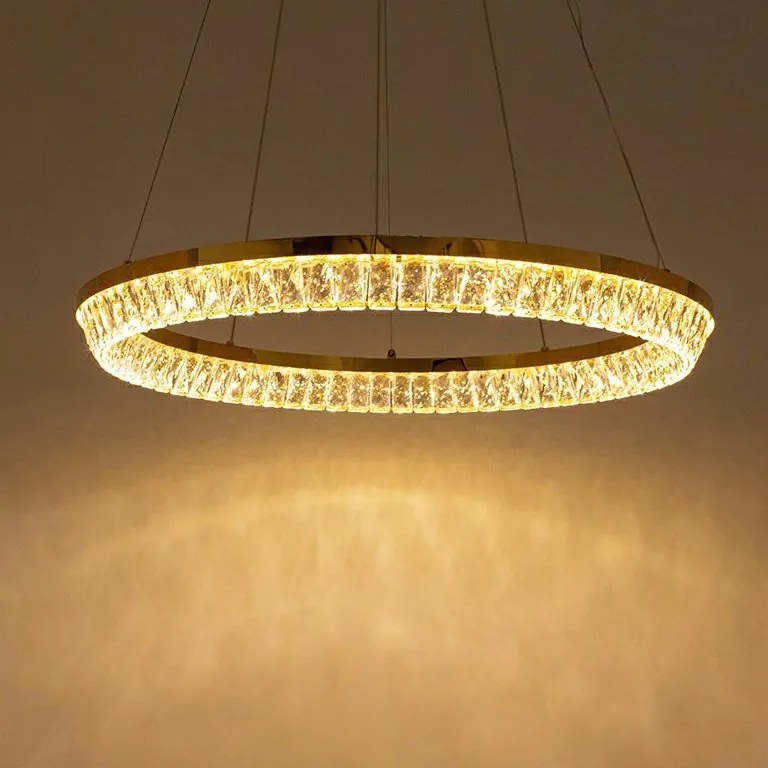 Lustra suspendata LED, Metal, Sticla, SAYOV 100 auriu
