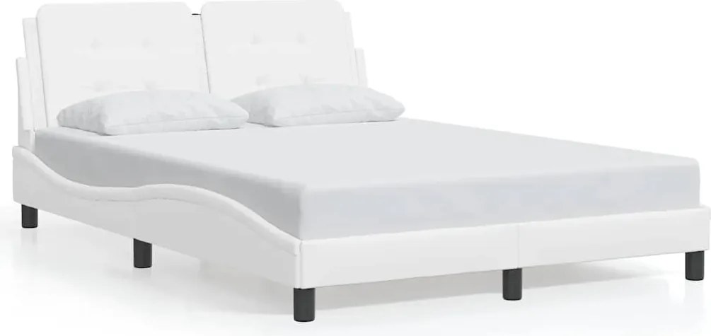 vidaXL Cadru de pat fără saltea, Zadar, alb, 140x190 cm, piele ecologică