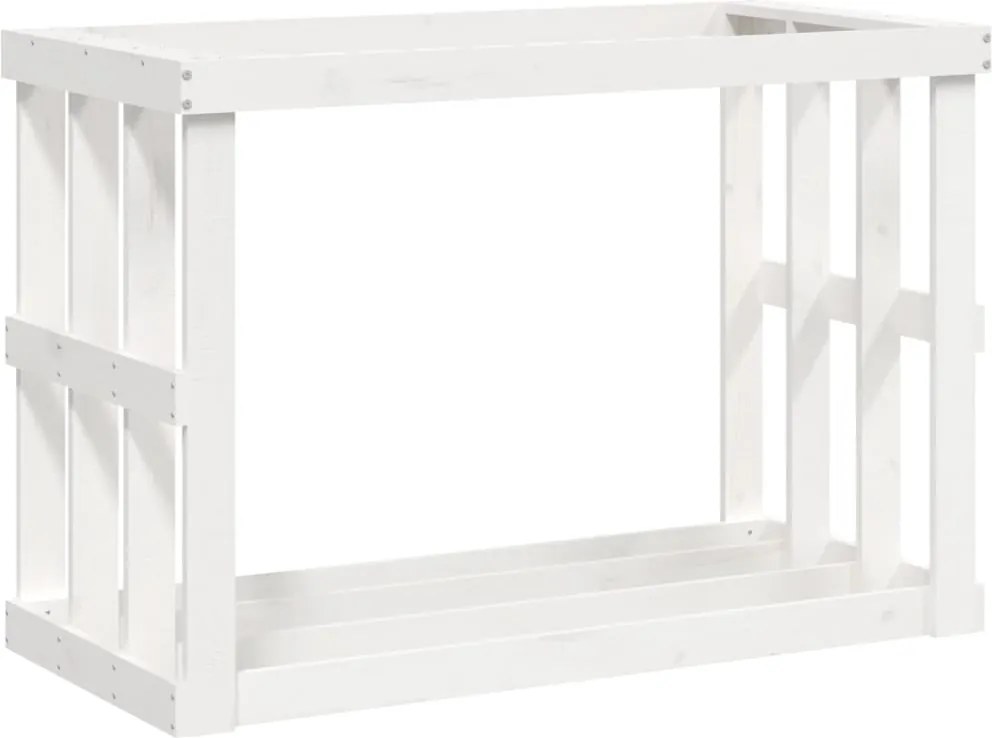 vidaXL Suport bușteni de exterior, alb, 108x52x74 cm, lemn masiv pin