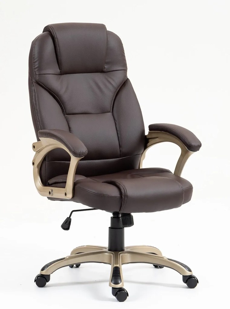 DESMOND Scaun directorial, recliner, pivotant, inaltime reglabila, rezistent 150 kg, piele PU, Maro Inchis