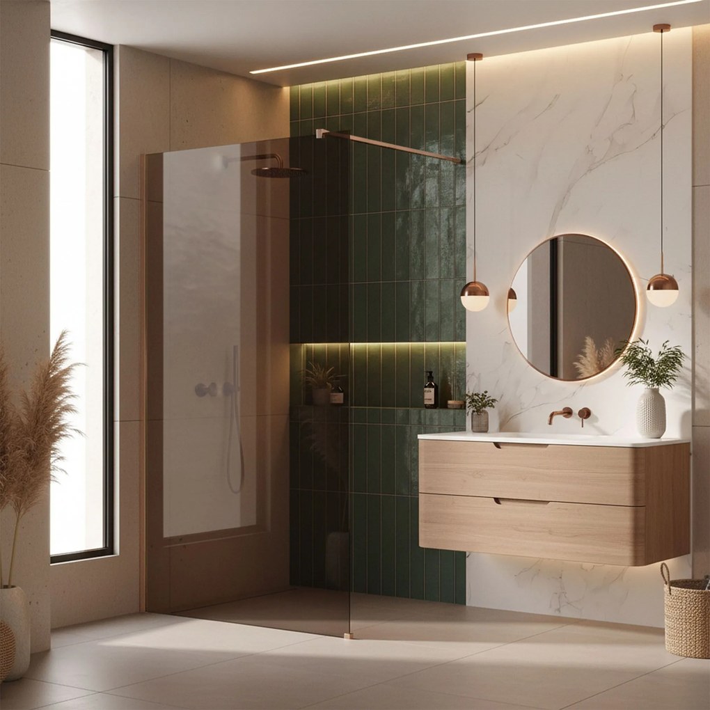 Paravan de dus Rea Flexi Brown / Brush Copper 80