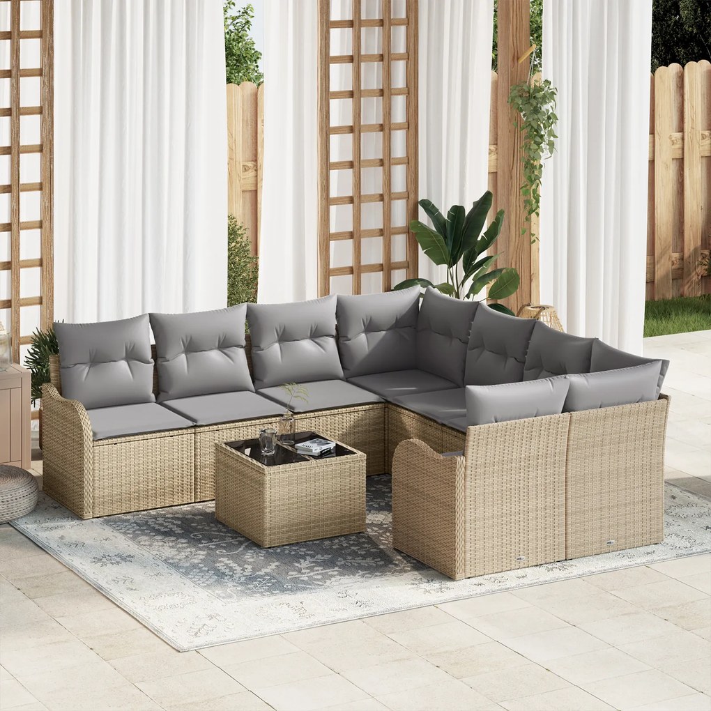 vidaXL Set de canapele pentru grădină 9 pcs Bej 55 x 55 x 37 cm