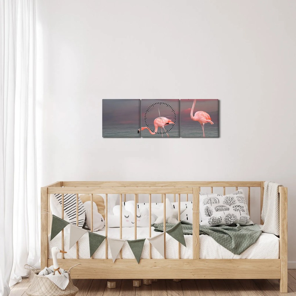 Tablou - Flamingo (cu ceas) (90x30 cm)