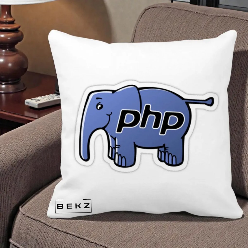 Perna Personalizata PHP Elephant, 40x40 cm, Alba Mata, Husa Detasabila, Perna Inclusa, BEKZ®